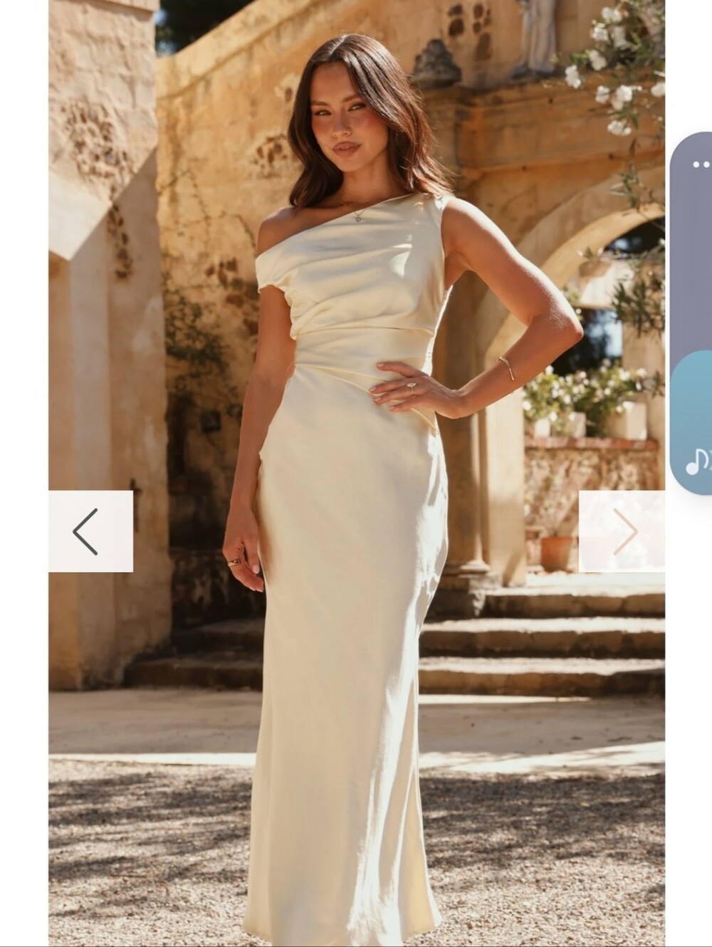 Asymmetrical One-Shoulder Yellow Satin Gown - Picture 4 of 10